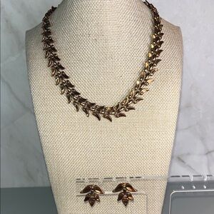 Vintage Renoir Copper Leaf Necklace Choker & Matching Earrings